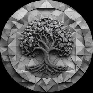 U - drzewo życia. Drzewo świata. Pliki do tłoczenia 3D Yggdrasil, projekty grawerowania laserowego światłowodowego, projekt mapy głębokości grawerowania monet, pliki wycinane laserowo.