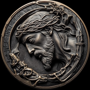 Jesus Resurrection-munt 4K STL- en png-reliëfbestanden, fiberlasergravure-ontwerpen, muntgravure dieptekaart lasergesneden bestand. EDC-dieptekaart