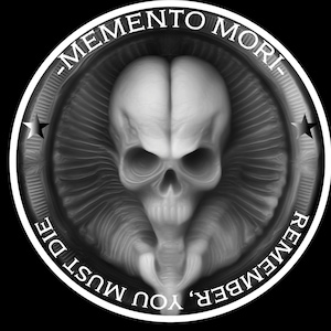 Moneda Memento Mori 4k png, archivos de relieve 3d, diseños de grabado láser de fibra, diseño de archivo de corte láser de mapa de profundidad de grabado de monedas. Mapa de profundidad EDC