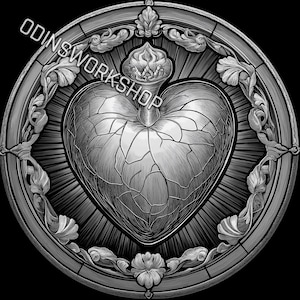 u- Sacred Heart 4k 3D Prägedateien, Faserlasergravur Designs, Münzgravur Tiefenkarte Laserschnittdateidesign. EDC tiefen Karte