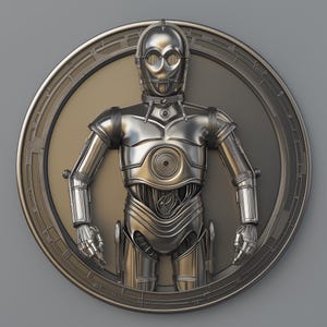 BUNDLE U ! Fichiers de gaufrage 3D C3PO png, conceptions de gravure laser à fibre optique, conception de fichier découpé au laser pour carte de profondeur de gravure de pièces de monnaie.