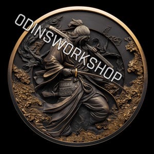 U- The Merc Life, Musashi.  3D-reliëfbestanden, ontwerpen voor fiberlasergravures, ontwerp voor dieptekaart muntgravure met lasergesneden bestandsontwerp. Muntdiepte: