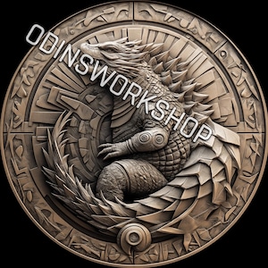 u- The merc life GODZILLA concept munt 4K STL + PNG 3D-reliëfbestanden, fiberlasergravure, muntgravure dieptekaart laserbestandontwerp
