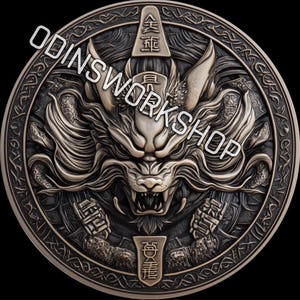 Shinto Fox Coin 3D Embossing File: Laser Engraving Depth Map (PNG)