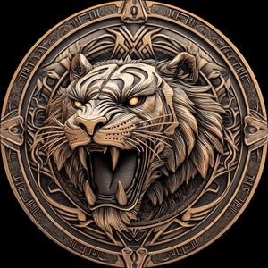 Pièce de monnaie U-The Tiger PNG 4K + fichiers de gaufrage 3D, conceptions de gravure laser à fibre optique, conception de fichier découpé au laser de carte de profondeur de gravure de pièce de monnaie. Hauteur