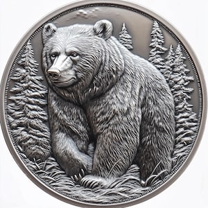 U- Ours grizzli.  Fichiers de gaufrage 3D PNG et STL, conceptions de gravure laser à fibre optique, conception de fichier découpé au laser pour carte de profondeur de gravure de pièces de monnaie. Profondeur de l'EDC