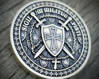 Die Münze ""Templer""." "Sei ohne Angst." 44 x 4 mm EDC Sorgen-Token. Challenge Münze. Karte Gaurd. Edc tragen. Dick und schwer