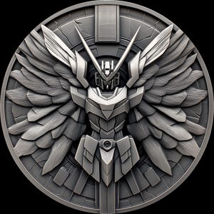 U- Gundam Wing 4K PNG & STL COIN. 3D Stickdatei, 3D Stickdatei, 3D Laser Lasergravur Designs, 3D Laser Design Dateien. Tiefe