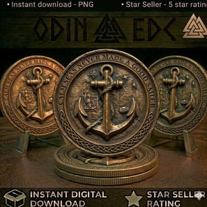 May include: Three circular bronze-toned coins featuring a central anchor design wrapped in rope. The text "CALM SEAS NEVER MADE A GOOD SAILOR" is embossed around the perimeter. Each coin has a decorative braided border and a relief nautical scene.