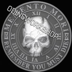 Moeda U-Memento Mori 4k png, arquivos de relevo 3D, designs de gravação a laser de fibra, design de arquivo de corte a laser de mapa de profundidade de gravação de moedas. Mapa de profundidade