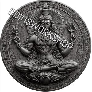 Fichiers de gaufrage 3D pour pièces de monnaie pirates U-Shiva, conceptions de gravure laser à fibre optique, conception de fichiers découpés au laser pirate pour carte de profondeur de gravure de pièces de monnaie. Carte de profondeur EDC