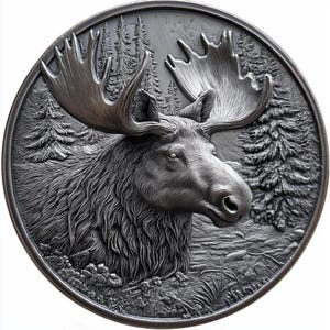 U- Bull Moose.  Fichiers de gaufrage 3D PNG et STL, conceptions de gravure laser à fibre optique, conception de fichier découpé au laser pour carte de profondeur de gravure de pièces de monnaie. Carte de profondeur EDC