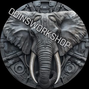 u- Mech African OLIFANT 4K 3D-png-reliëfbestanden, fiberlasergravure-ontwerpen, muntgravure dieptekaart lasergesneden bestandsontwerp. EDC: