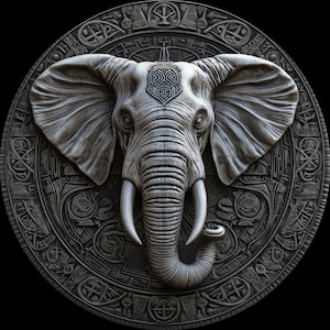 U- olifantenmandala 4K STL + png. 3D-reliëfbestanden, ontwerpen voor fiberlasergravures, ontwerp voor dieptekaart muntgravure met lasergesneden bestandsontwerp.