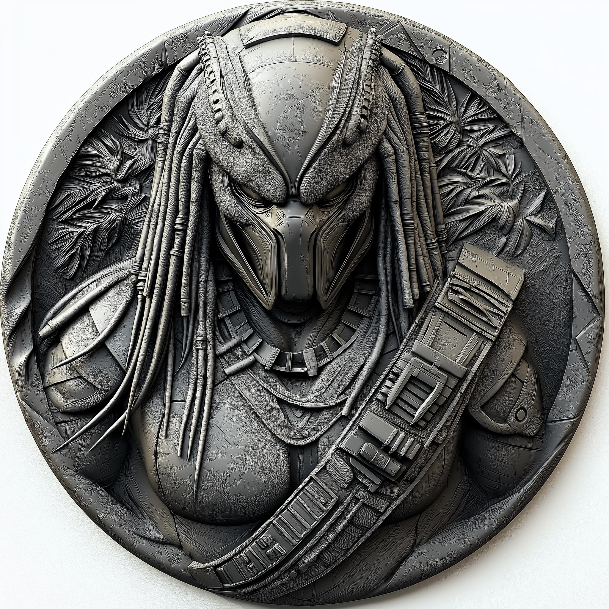 Alien vs Predator Coin: 3D Embossing PNG Files for Laser Engraving