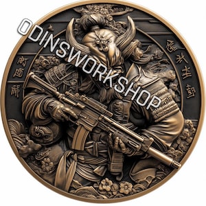 U- Das Söldnerleben, Samurai Münze 4k. 3D Laserschnittdatei, 3D Laser Lasergravur mit beidseitiger Gravur. EDZ