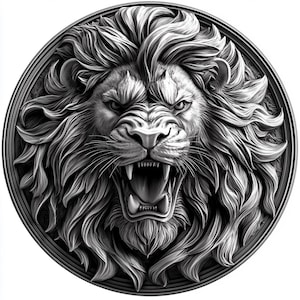 Arquivos de relevo 3D U- Lion, desenhos de gravação a laser de fibra, mapa de profundidade de gravação de moedas, design de arquivo de corte a laser. Mapa de profundidade EDC, desafio png