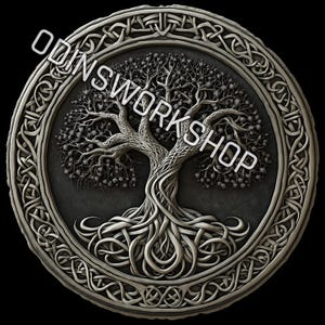 U - drzewo życia. Drzewo świata. Pliki do tłoczenia 3D, projekty grawerowania laserowego światłowodowego, projekt mapy głębokości grawerowania monet, plik cięcia laserowego. PNG