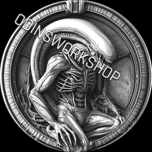 U- Fichiers de gaufrage 3D pour pièces de monnaie ALIEN merc life, conceptions de gravure laser à fibre optique, conception de fichier découpé au laser pour carte de profondeur de gravure de pièces de monnaie. carte de profondeur