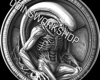 Alien Xenomorph Coin Design: 3D Embossing, Fiber Laser Engraving (Digital Download)