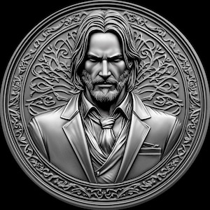 U- John Wick en de Continental 4k .PNG + stl 3D-reliëfbestanden, fiberlasergravure ontwerpen, muntgravure dieptekaart lasergesneden ontwerp
