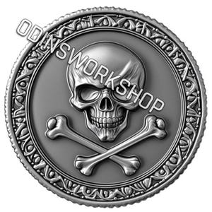 Pièce pirate en U, fichiers de gaufrage 3D aztèque-PNG + STL, conceptions de gravure laser à fibre optique, conception de fichier pirate découpé au laser pour carte de profondeur de gravure de pièce de monnaie.