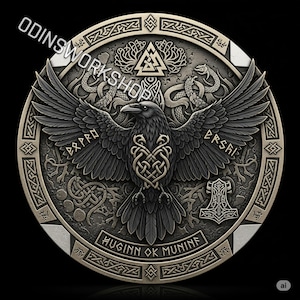 Corbeau U-NORSE, PNG 4K. Fichiers de gaufrage 3D, conceptions de gravure laser à fibre optique, conception de fichier découpé au laser pour carte de profondeur de gravure de pièces de monnaie. carte de profondeur