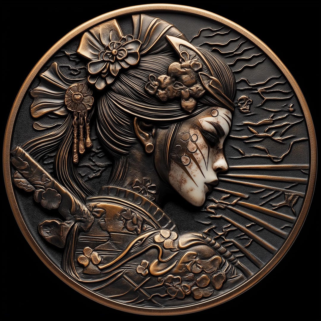 Edo Geisha Warrior Coin 3D Embossing File: Fiber Laser Engraving Design ...