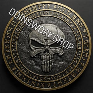 3D-reliëfbestanden met wraakmunt van Punisher, ontwerpen voor fiberlasergravure, dieptekaart lasergesneden bestandsontwerp muntgravure. EDC-dieptekaart