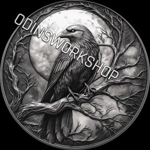U- Raven, lua cheia 4K PNG. Arquivos de relevo 3D, designs de gravação a laser de fibra, design de arquivo de corte a laser para mapa de profundidade de gravação de moedas. Mapa de profundidade