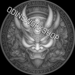 Máscara ONI de samurái U (4k, PNG). Archivos de relieve 3D, diseños de grabado láser de fibra, monedas, colgantes, joyas, mapa de profundidad, archivo cortado con láser.