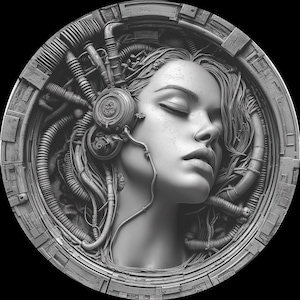 Biomécanique - fichiers de gaufrage 4K STL&PNG, dessins de gravure laser à fibre optique, fichier laser de carte de profondeur de gravure de pièces de monnaie. carte de profondeur