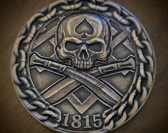 Moneta pirata, Bandiera Nera, Memento Mori. Fiches da poker. Moneta sfida. Ottone massiccio. Protezione per carte. Gettone EDC. Moneta decisionale