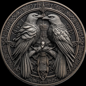 Wikinger Huginn Muninn Münze 3D Prägedatei: Faserlaser-Gravur