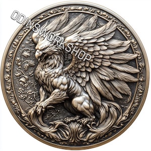 U- THE GRIFFIN arquivos de relevo 3d, desenhos de gravação a laser de fibra, mapa de profundidade de gravação de moedas arquivo de corte a laser. Mapa de profundidade EDC, moeda png