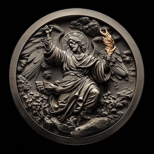 Fichiers de gaufrage 3D Arch Angel 4K PNG, conceptions de gravure laser à fibre optique, conception de fichier découpé au laser pour carte de profondeur de gravure de pièces de monnaie. Fichier de carte de profondeur EDC