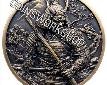 Samurai Coin 3D Embossing Design: Fiber Laser Engraving Files