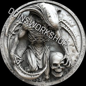 U- Fichiers de gaufrage 3D pour pièces de monnaie ALIEN merc life, conceptions de gravure laser à fibre optique, conception de fichier découpé au laser pour carte de profondeur de gravure de pièces de monnaie. carte de profondeur