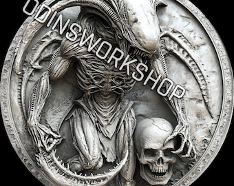 Alien Xenomorph Coin Design: 3D Embossing, Laser Engraving (Digital File)