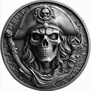 Fichiers de gaufrage 3D pirates coin4k-PNG + stl, dessins de gravure au laser à fibre optique, fichier de découpe laser pirate de carte de profondeur de gravure de pièces de monnaie. profondeur-hauteur