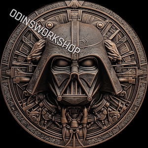 U- A moeda merc life VADER 4K STL + PNG arquivos de relevo 3D, designs de gravação a laser de fibra, mapa de profundidade de gravação de moedas, design de arquivo de corte a laser