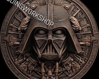 U- The merc life VADER coin 4K STL + PNG  3d embossing files, fiber laser engraving designs , coin engraving depth map  laser cut file desig