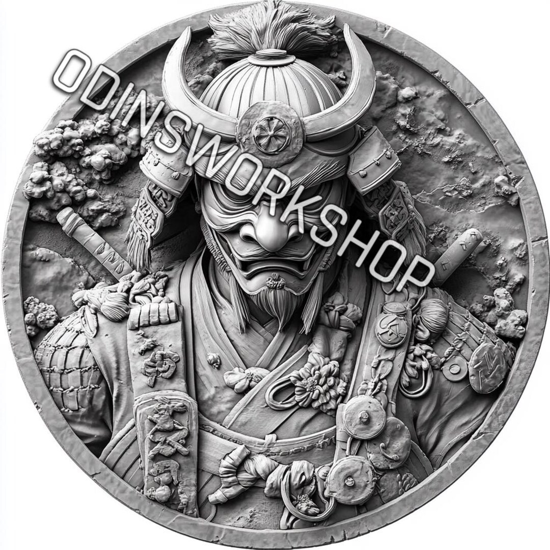 Samurai Coin 3D Embossing Design: Fiber Laser Engraving Files (PNG) - Etsy