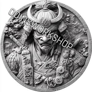 U- La vie de mercenaire, pièce de samouraï. Fichiers de gaufrage 3D, conceptions de gravure laser à fibre optique, conception de fichier découpé au laser pour carte de profondeur de gravure de pièces de monnaie. EDC