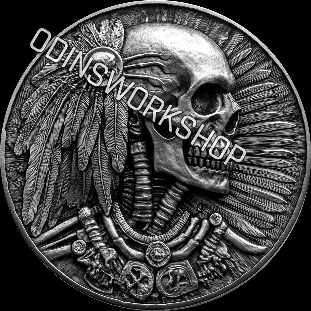 Chief Skull Coin Design: 3D Embossing, Laser Engraving (PNG) - Etsy