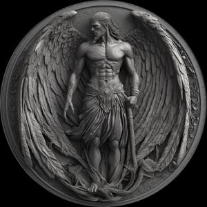 U- Angel of Death 4K PNG 3d Prägedateien, Faserlasergravur Designs, Münzgravur Tiefenkarte Laserschnittdateidesign. EDC Tiefe