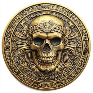 Pièce de pirate aztèque 4k PNG. Fichiers de gaufrage 3D, conceptions de gravure laser à fibre optique, conception de fichier pirate découpé au laser pour carte de profondeur de gravure de pièces de monnaie. EDC