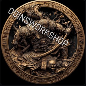 U- La vie de mercenaire, pièce de samouraï 4k. Fichiers de gaufrage 3D, conceptions de gravure laser à fibre optique, conception de fichier découpé au laser pour carte de profondeur de gravure de pièces de monnaie. EDC