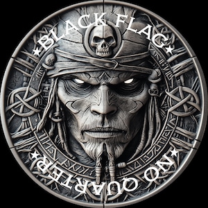 Pièce de pirate, drapeau noir, pas de quartier, fichiers de gaufrage 3D 4k-PNG, motifs de gravure laser à fibre, fichier laser pirate de gravure de pièces. carte de profondeur