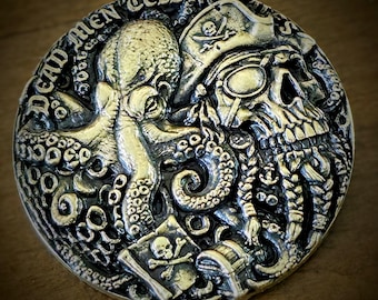 Pirate coin, Black Flag, dead men tell no tales.  Challenge coin.  solid brass. Protection rune. EDC token. Decision coin. Card gaurd